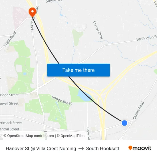 Hanover St @ Villa Crest Nursing to South Hooksett map