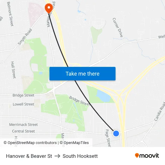 Hanover & Beaver St to South Hooksett map