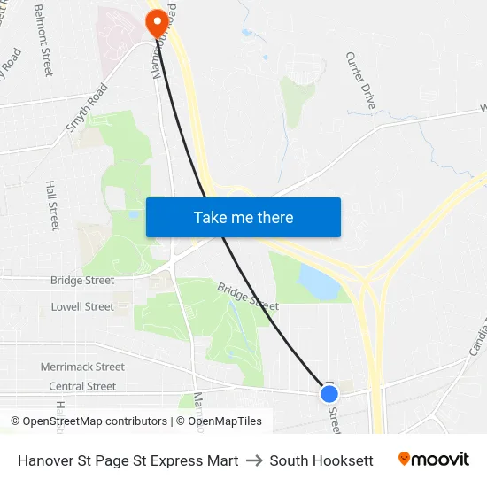 Hanover St  Page St Express Mart to South Hooksett map