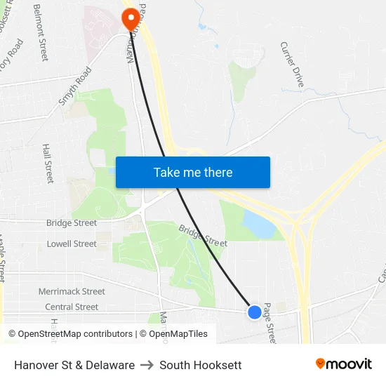 Hanover St & Delaware to South Hooksett map