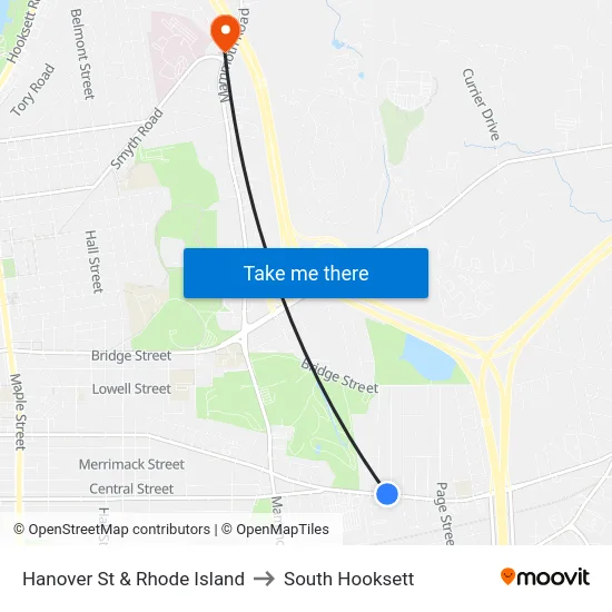 Hanover St & Rhode Island to South Hooksett map