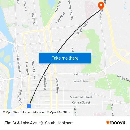 Elm St & Lake Ave to South Hooksett map