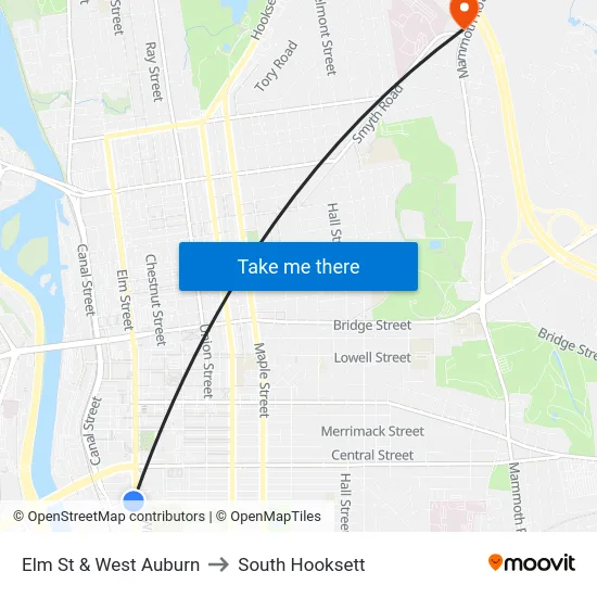 Elm St & West Auburn to South Hooksett map
