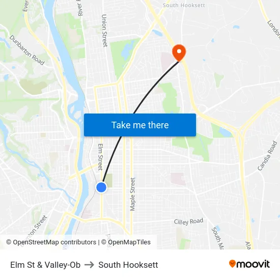 Elm St & Valley-Ob to South Hooksett map