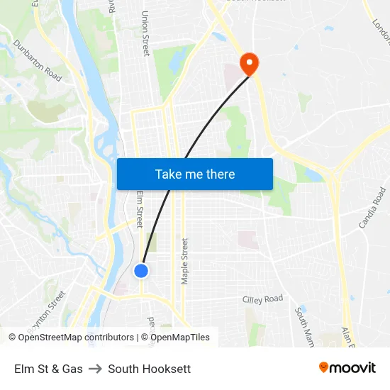 Elm St & Gas to South Hooksett map