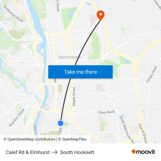Calef Rd & Elmhurst to South Hooksett map