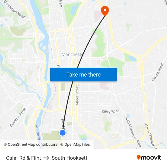Calef Rd & Flint to South Hooksett map