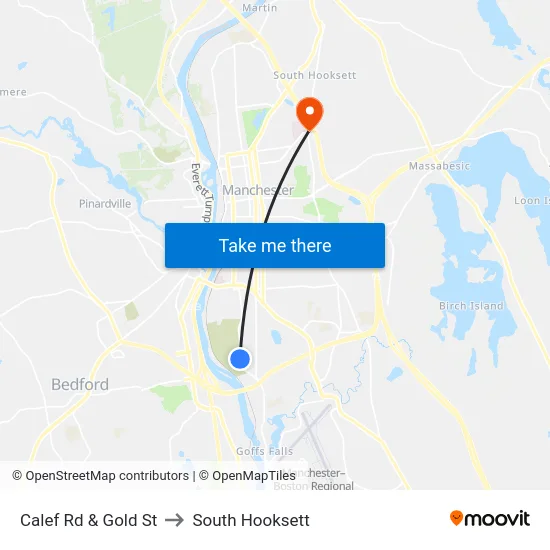 Calef Rd & Gold St to South Hooksett map