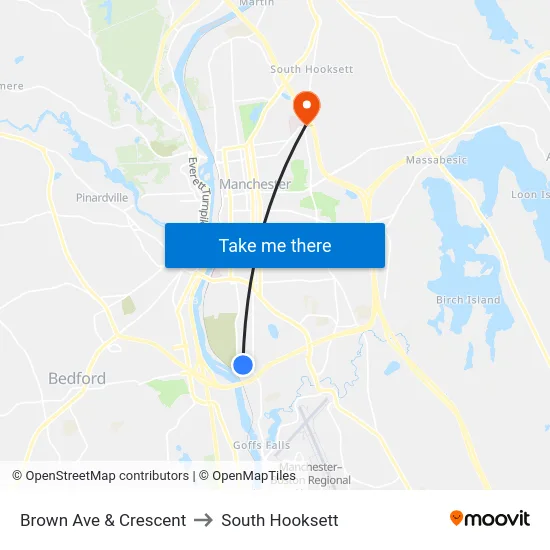 Brown Ave & Crescent to South Hooksett map