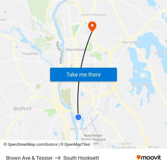 Brown Ave & Tessier to South Hooksett map