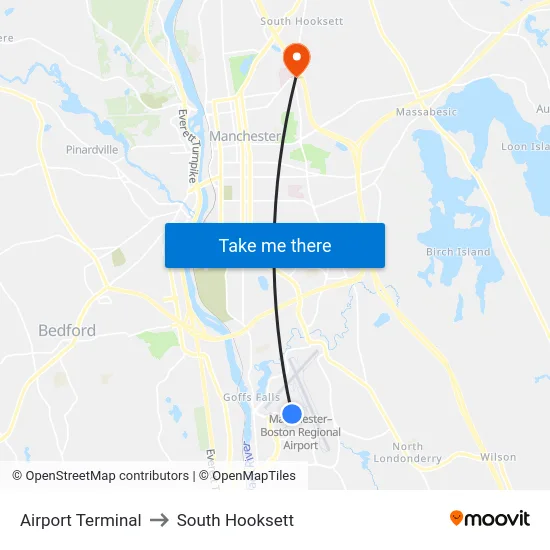Airport Terminal to South Hooksett map