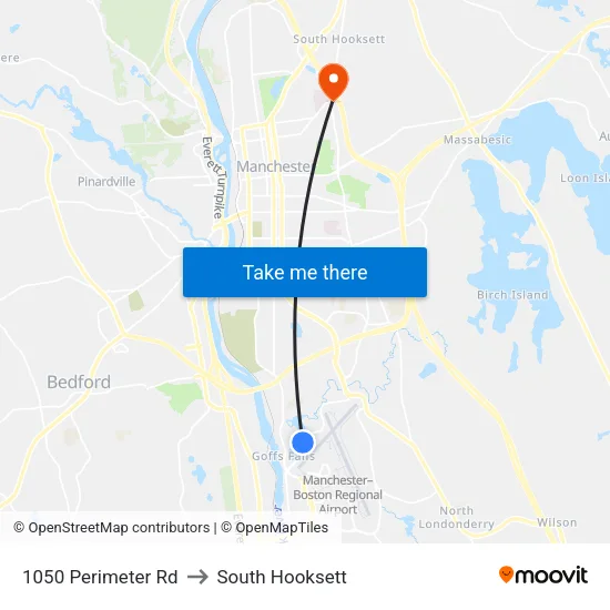 1050 Perimeter Rd to South Hooksett map