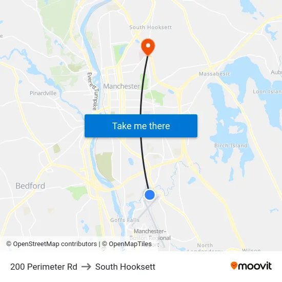 200 Perimeter Rd to South Hooksett map