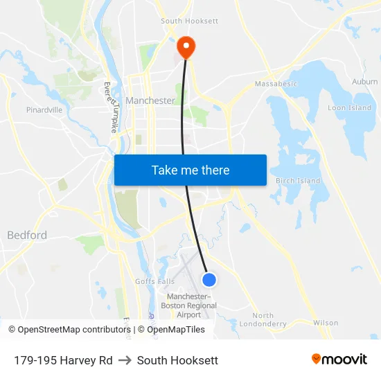 179-195 Harvey Rd to South Hooksett map