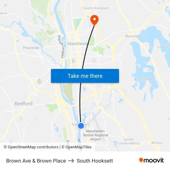 Brown Ave & Brown Place to South Hooksett map