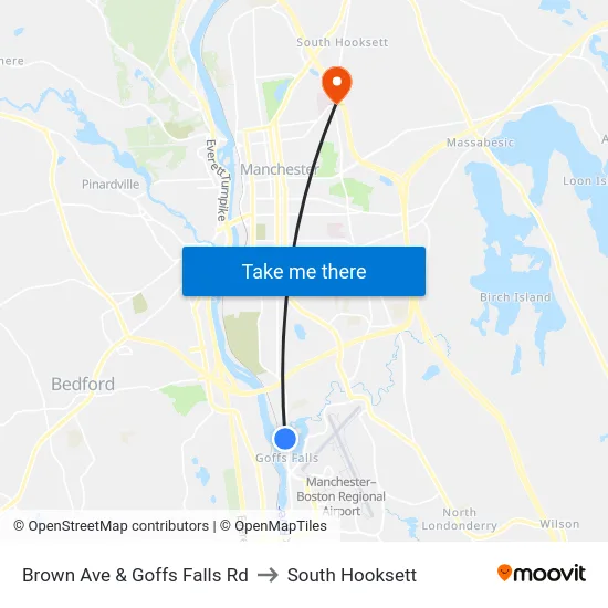 Brown Ave & Goffs Falls Rd to South Hooksett map