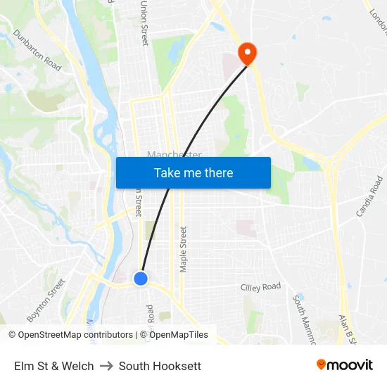 Elm St & Welch to South Hooksett map
