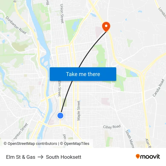 Elm St & Gas to South Hooksett map
