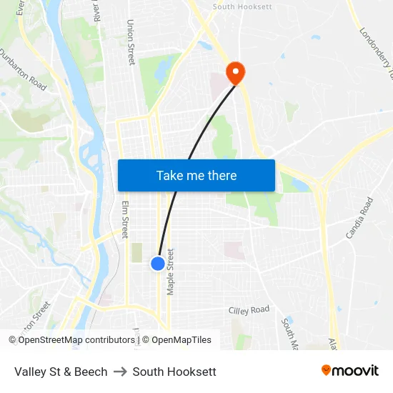 Valley St & Beech to South Hooksett map