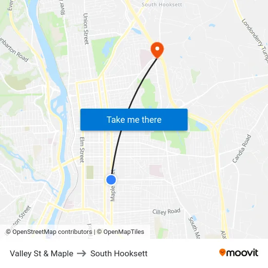 Valley St & Maple to South Hooksett map