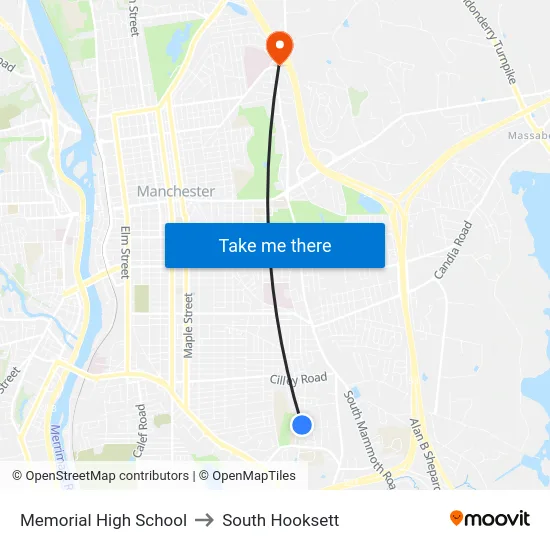 Memorial High School to South Hooksett map