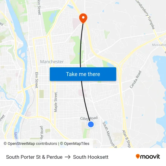 South Porter St & Perdue to South Hooksett map