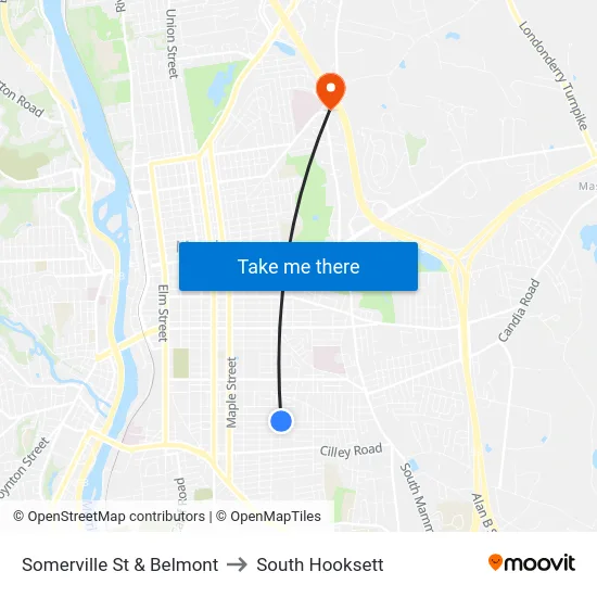 Somerville St & Belmont to South Hooksett map