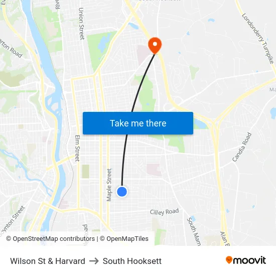 Wilson St & Harvard to South Hooksett map