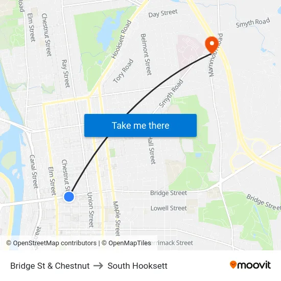 Bridge St & Chestnut to South Hooksett map
