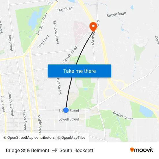 Bridge St & Belmont to South Hooksett map