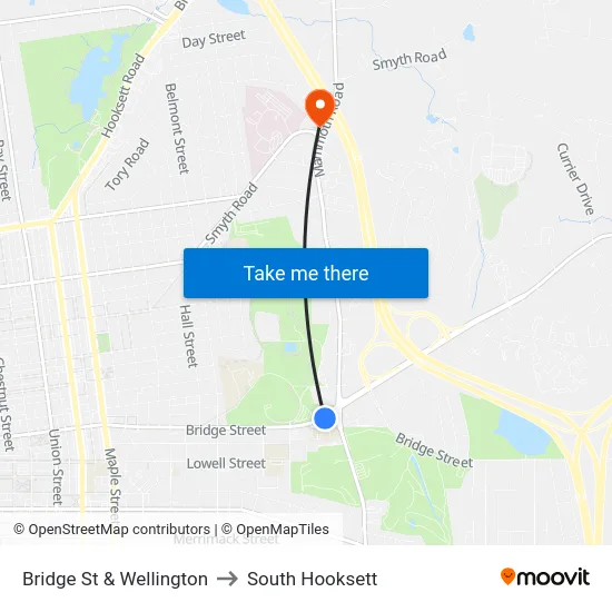 Bridge St & Wellington to South Hooksett map