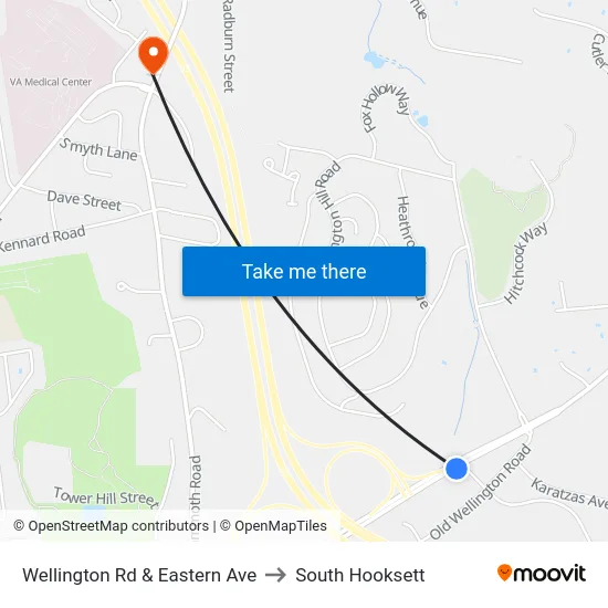 Wellington Rd & Eastern Ave to South Hooksett map
