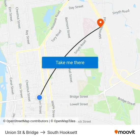 Union St & Bridge to South Hooksett map