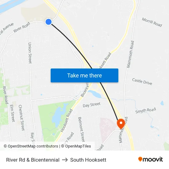 River Rd & Bicentennial to South Hooksett map