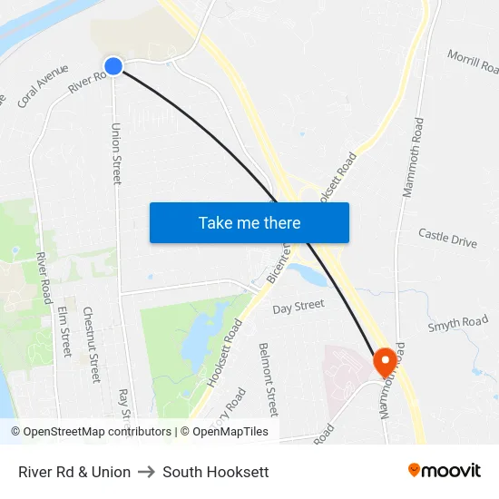 River Rd & Union to South Hooksett map