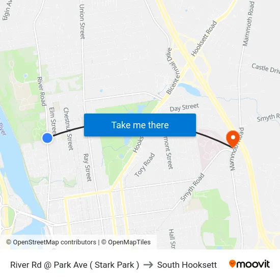 River Rd @ Park Ave ( Stark Park ) to South Hooksett map