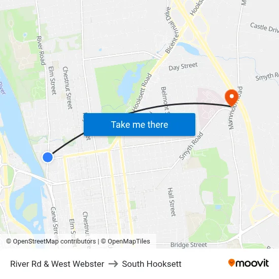 River Rd & West Webster to South Hooksett map