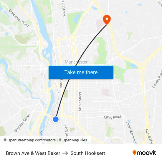 Brown Ave & West Baker to South Hooksett map