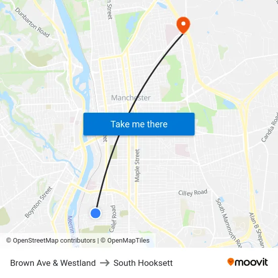 Brown Ave & Westland to South Hooksett map