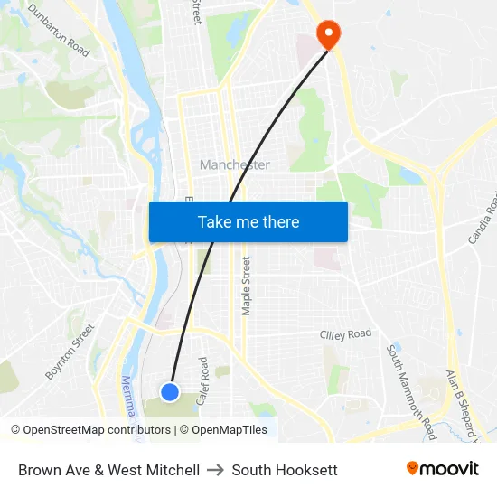 Brown Ave & West Mitchell to South Hooksett map
