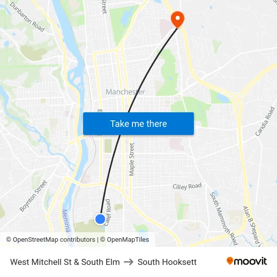 West Mitchell St & South Elm to South Hooksett map