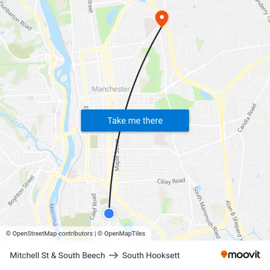 Mitchell St & South Beech to South Hooksett map