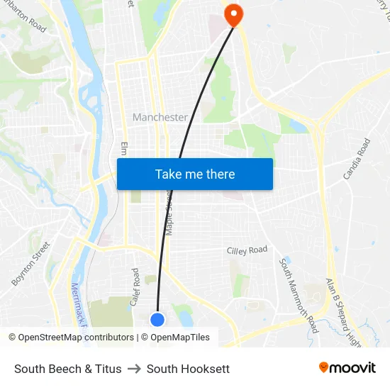 South Beech & Titus to South Hooksett map