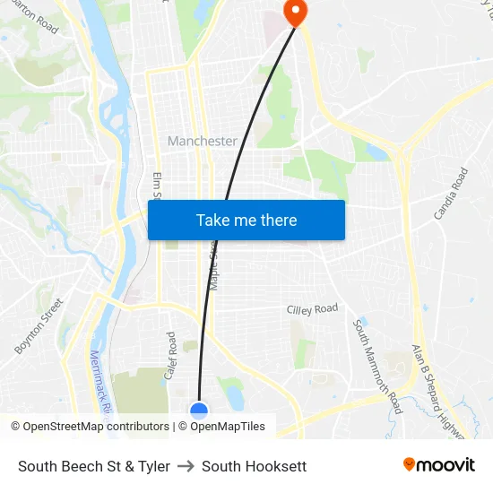 South Beech St & Tyler to South Hooksett map