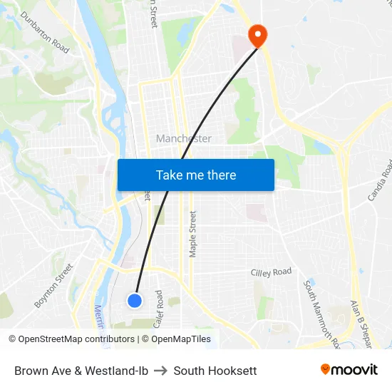 Brown Ave & Westland-Ib to South Hooksett map