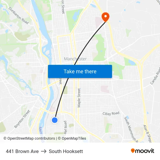 441 Brown Ave to South Hooksett map