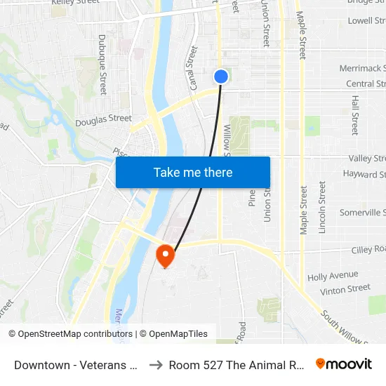 Downtown - Veterans Park to Room 527 The Animal Room map