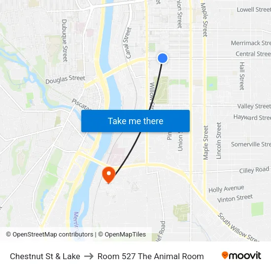 Chestnut St & Lake to Room 527 The Animal Room map