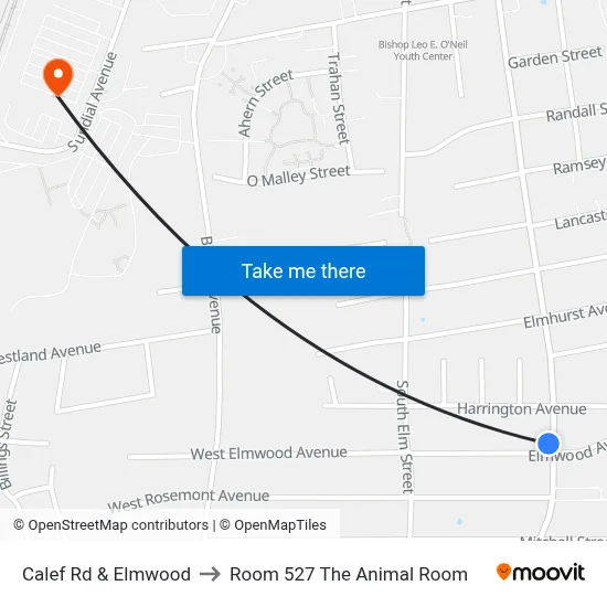 Calef Rd & Elmwood to Room 527 The Animal Room map