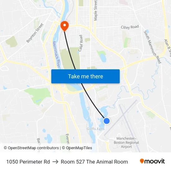 1050 Perimeter Rd to Room 527 The Animal Room map